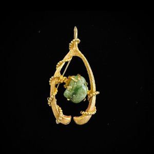 Vintage Jade Brooch Wishbone 1960s Signed BSK